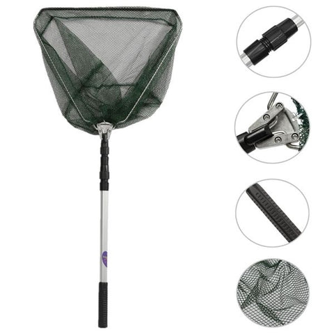 Portable Triangular Folding Fishing Landing Net 3 Section Extending Pole Handle