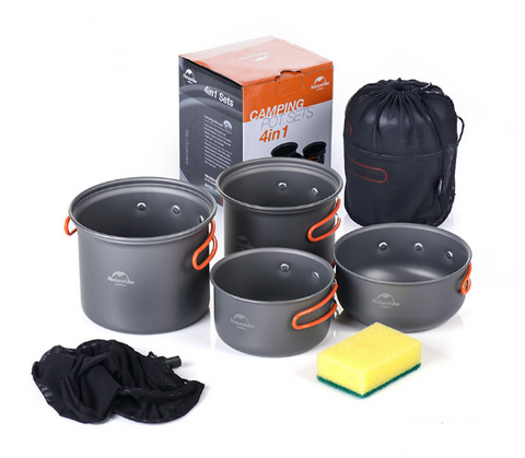 Style: Belt hanger - Four-in-one set of pots, tableware, picnic, barbecue, outdoor camping pots and cookers