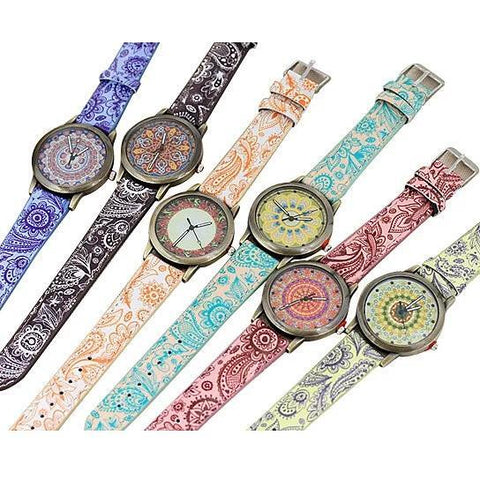 Style: Black - Pretty Patterns Watch With Henna Style Belt And Mandala Dial